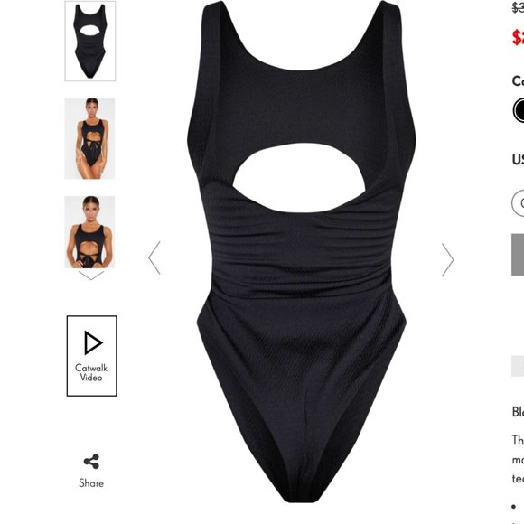 Black Crinkle Cut Out Belted Swimsuit - NWT - Picture 6 of 12